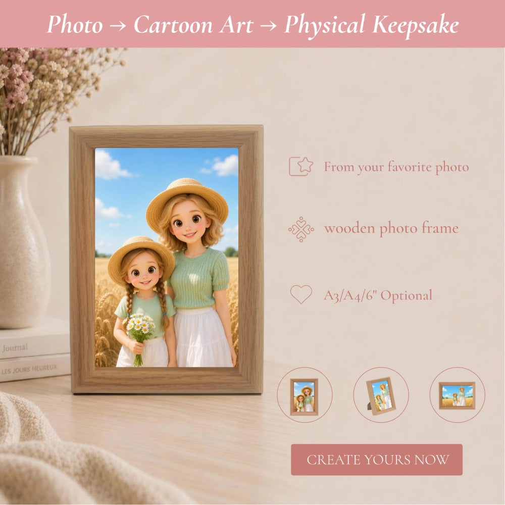 Custom Cartoon Portrait Photo Frame – Available in 6-Inch, A4 and A3 Sizes