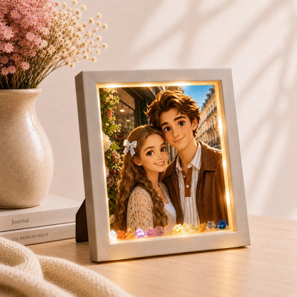 Personalized 3D Hollow LED Photo Frame with Crystal Ornament and Battery Power