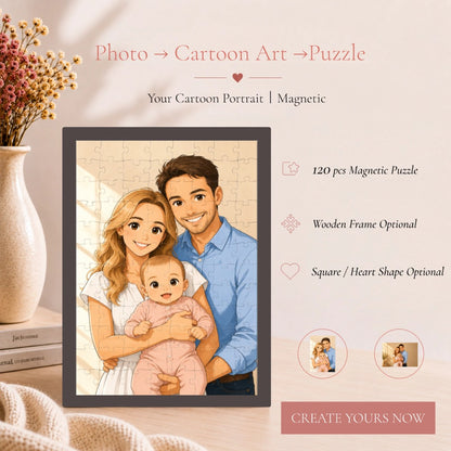 Custom Magnetic Jigsaw Puzzle, A4 Size and Heart-Shaped, with Optional Photo Frame