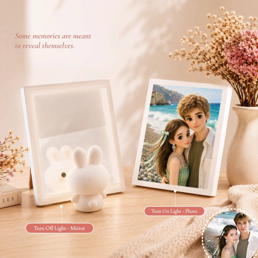 Personalized LED Mirror Photo Frame – Mirror When Off, Illuminated Picture When On, Rechargeable or Plug-In