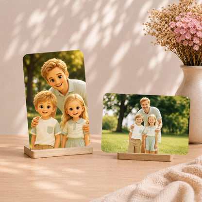 Personalized Aluminum Photo Print with Wooden Stand, Available in 7-Inch and 8-Inch Sizes