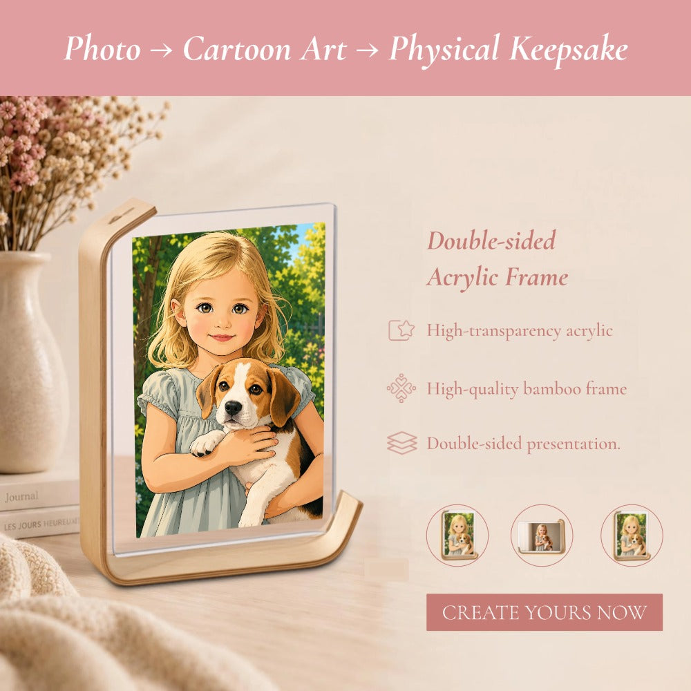 Custom Acrylic Cartoon Portrait Photo Frame for Two 6-Inch Photos, Double-Sided Design