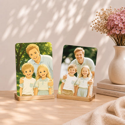 Personalized Aluminum Photo Print with Wooden Stand, Available in 7-Inch and 8-Inch Sizes