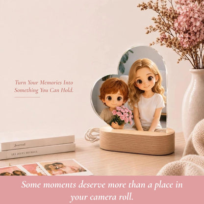 Personalized Heart-Shaped Acrylic LED Night Light, Plug-In Design