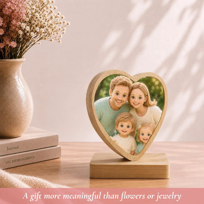 Personalized Aluminum Photo Print on Bamboo Wood Plaque, with Rotating Magnetic Stand