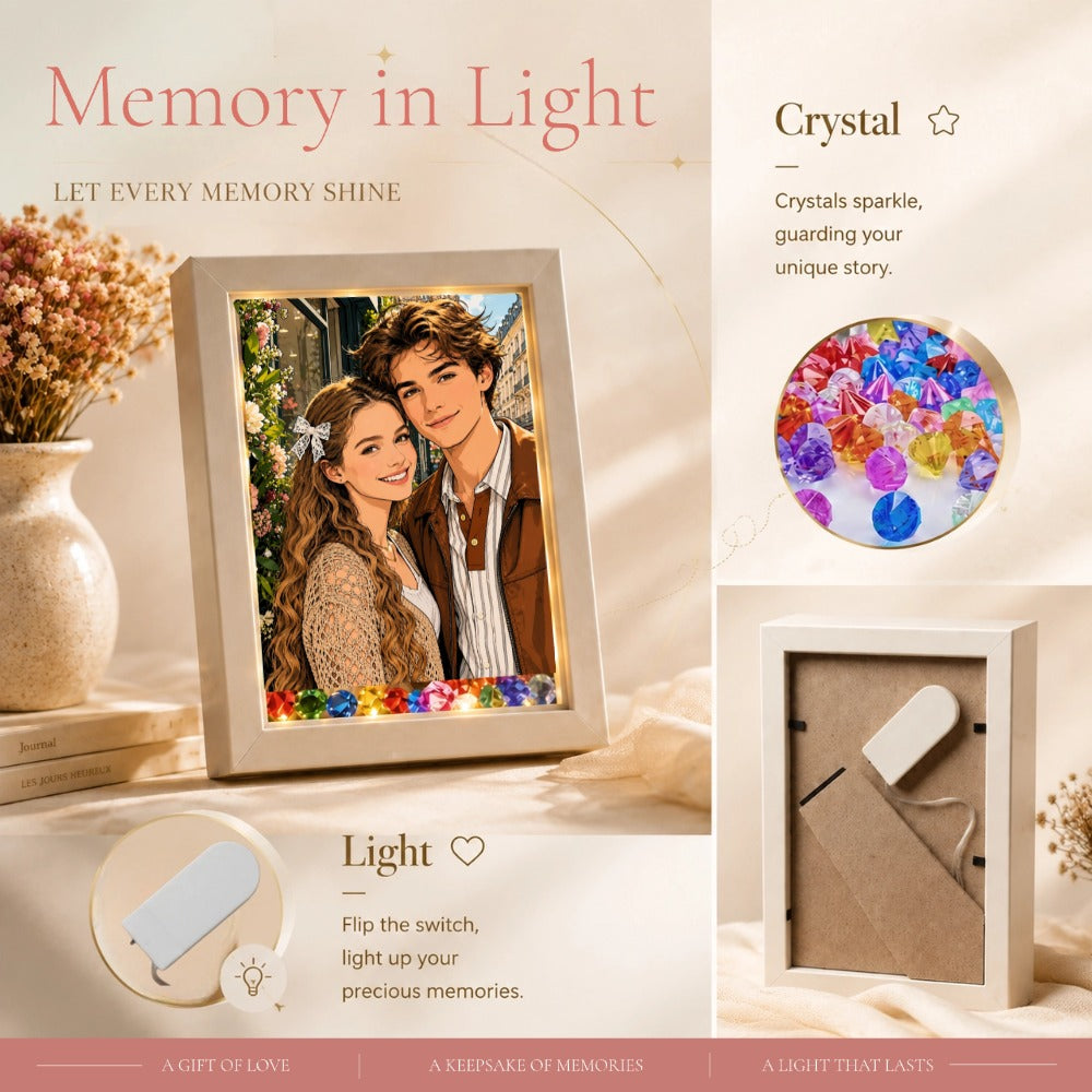 Personalized 3D Hollow LED Photo Frame with Crystal Ornament and Battery Power