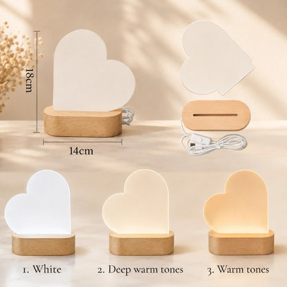 Personalized Heart-Shaped Acrylic LED Night Light, Plug-In Design