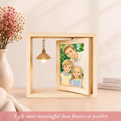 Personalized Rotating Solid Wood Photo Frame with LED Lights, Double-Sided Display for Two 6-Inch Photos