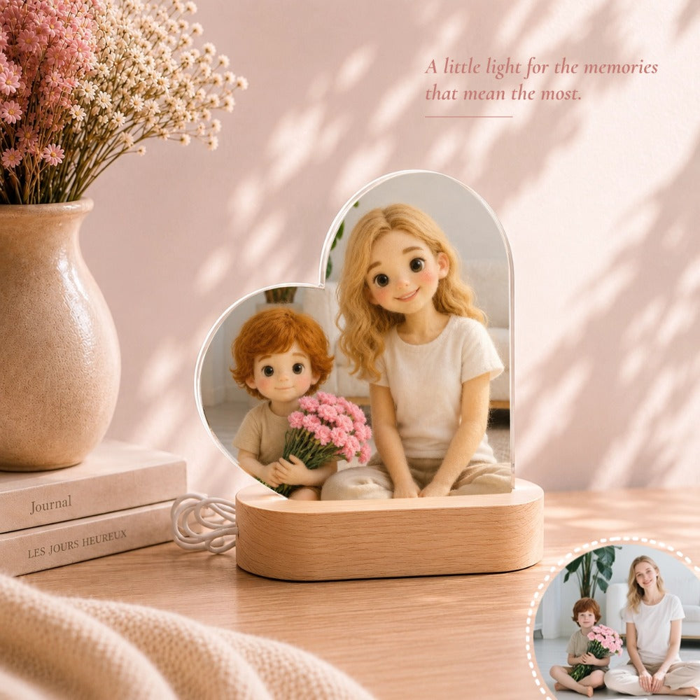 Personalized Heart-Shaped Acrylic LED Night Light, Plug-In Design