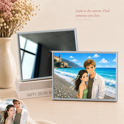 Personalized LED Mirror Photo Frame – Mirror When Off, Illuminated Picture When On, Rechargeable or Plug-In