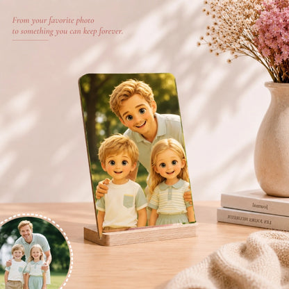 Personalized Aluminum Photo Print with Wooden Stand, Available in 7-Inch and 8-Inch Sizes