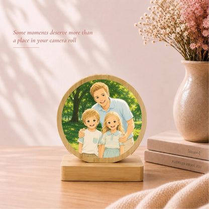 Personalized Aluminum Photo Print on Bamboo Wood Plaque, with Rotating Magnetic Stand