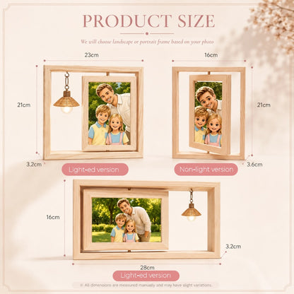 Personalized Rotating Solid Wood Photo Frame with LED Lights, Double-Sided Display for Two 6-Inch Photos