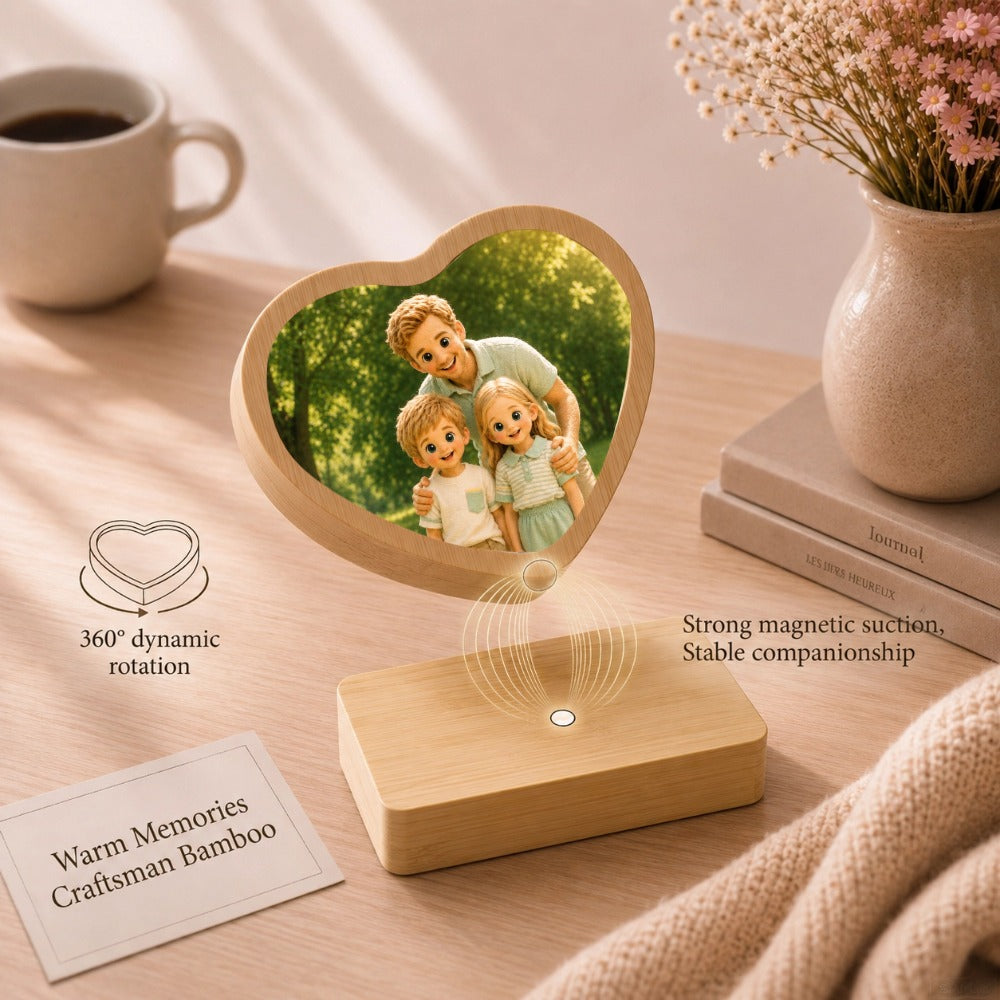 Personalized Aluminum Photo Print on Bamboo Wood Plaque, with Rotating Magnetic Stand