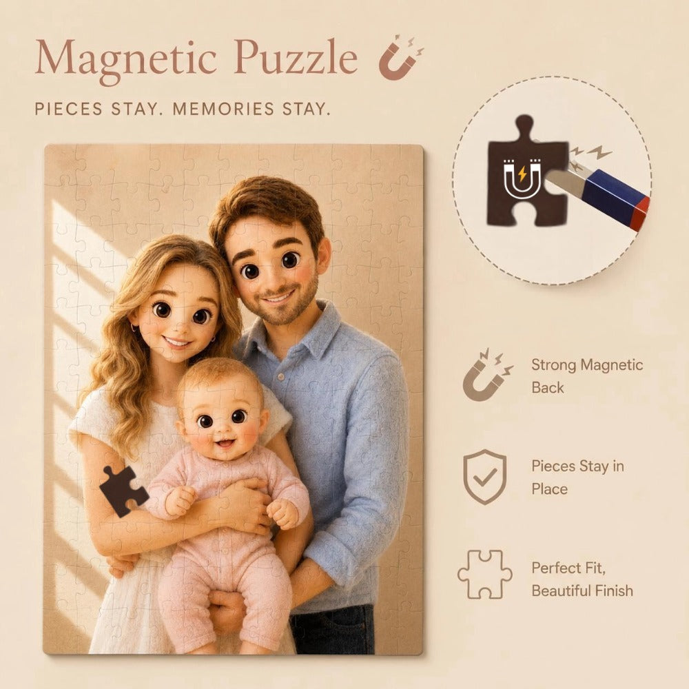 Custom Magnetic Jigsaw Puzzle, A4 Size and Heart-Shaped, with Optional Photo Frame