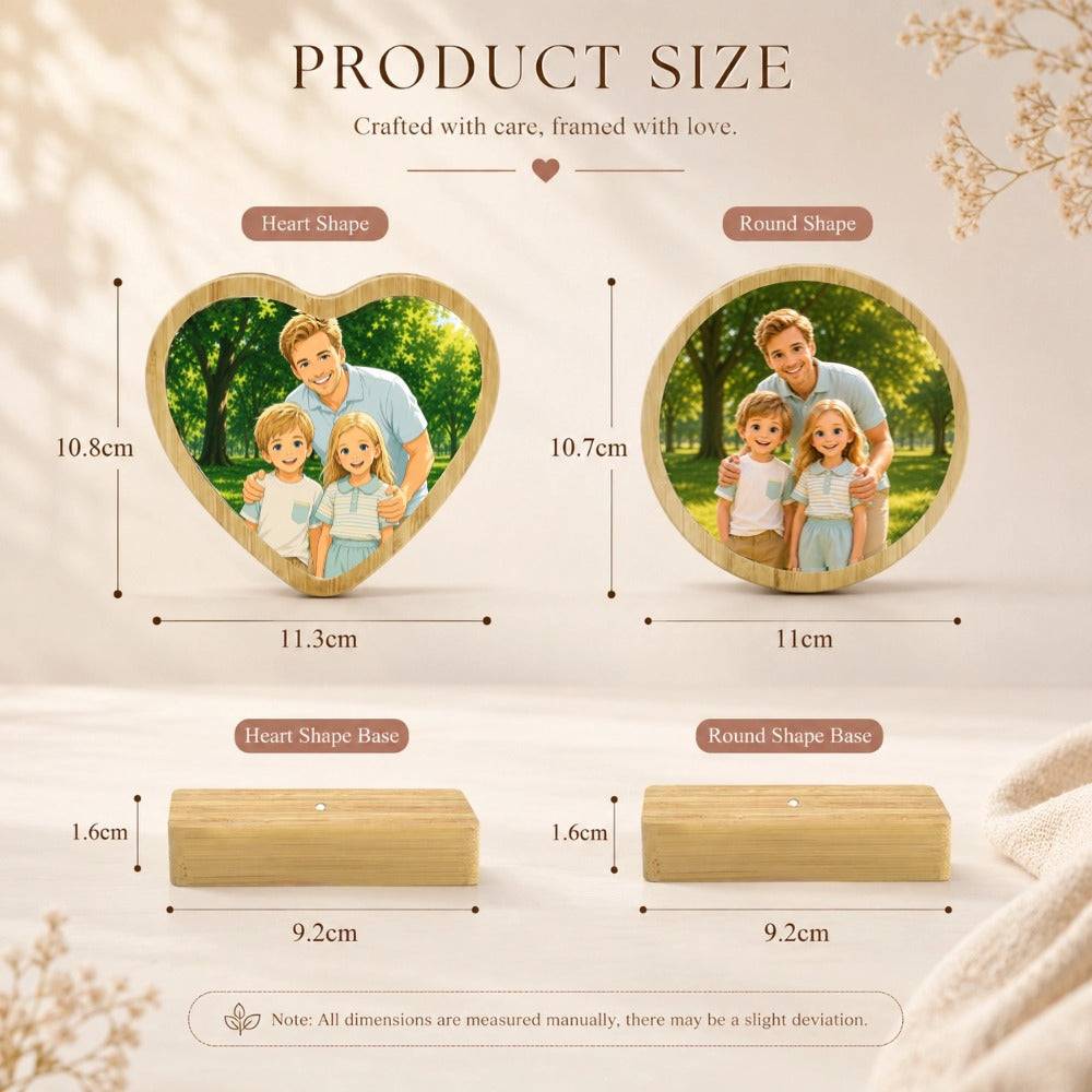 Personalized Aluminum Photo Print on Bamboo Wood Plaque, with Rotating Magnetic Stand