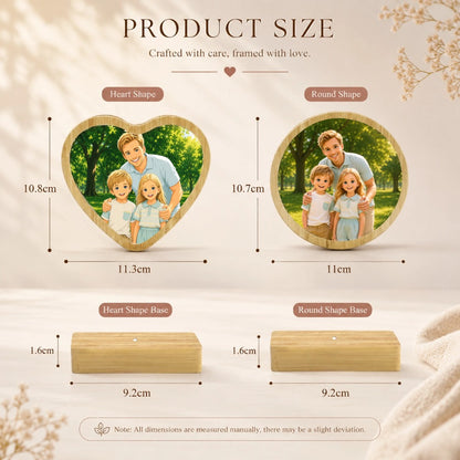 Personalized Aluminum Photo Print on Bamboo Wood Plaque, with Rotating Magnetic Stand